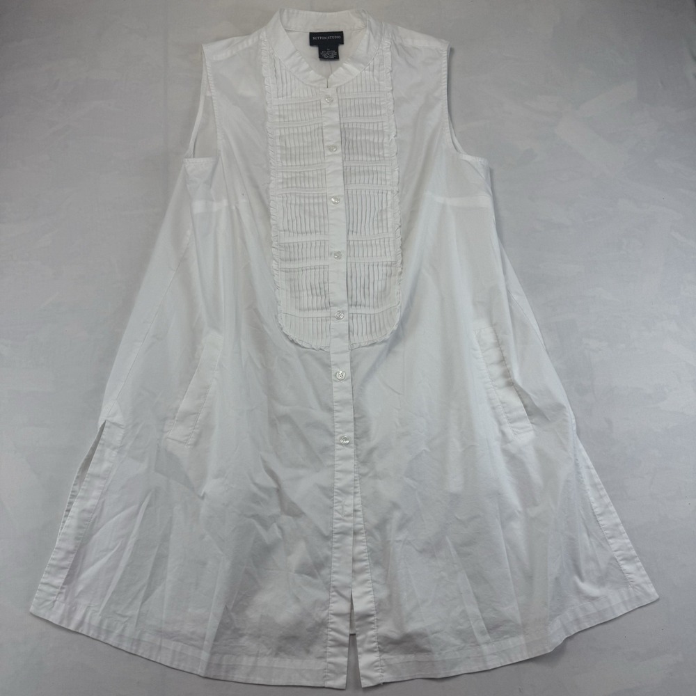 Sutton Studio White Sleeveless Tunic Blouse Women's Size 14 Pintuck